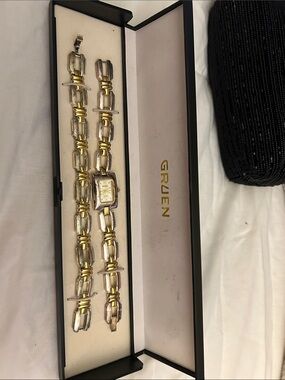 Gruen Gold & Clear Crystal Link Watch Bracelet